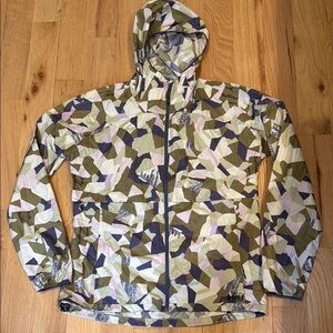 REI small Purple, Green and Cream Windbreaker Lightweight Hooded Jacket